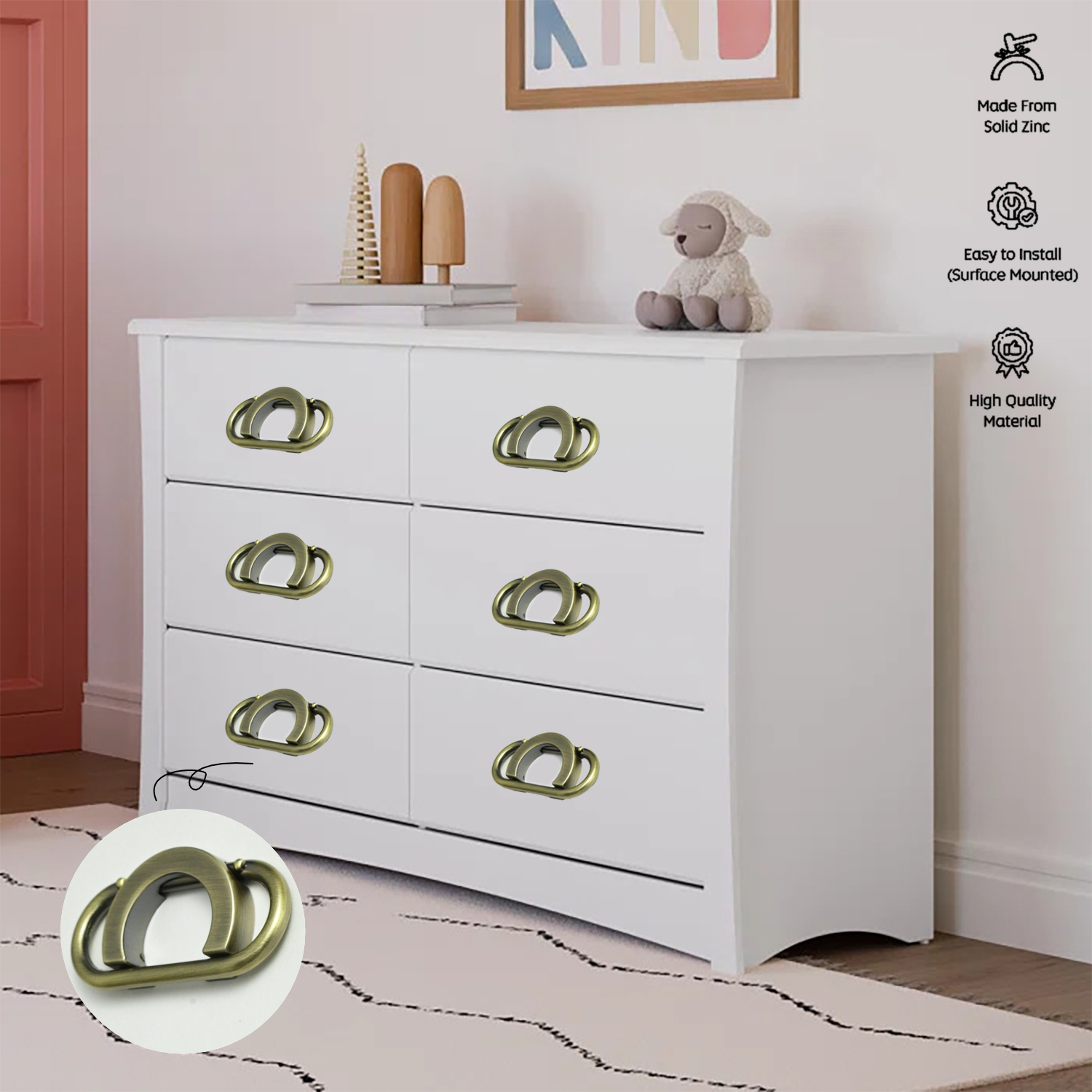 SFH-A318 | Modern Square Cabinet Knob | Golden Finish Zinc Drawer Pull | Sleek Wardrobe & Furniture Handle - Image 9