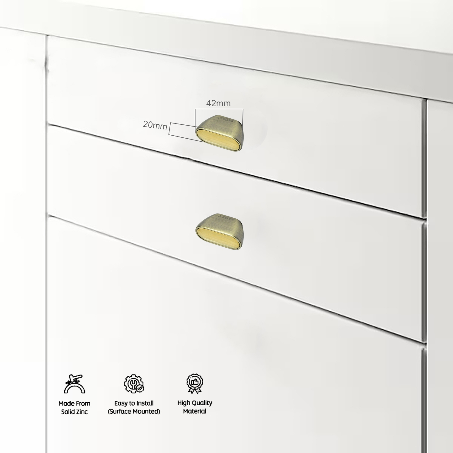 SFH-A310 | Modern Square Cabinet Knob | Golden Finish Zinc Drawer Pull | Sleek Wardrobe & Furniture Handle - Image 3