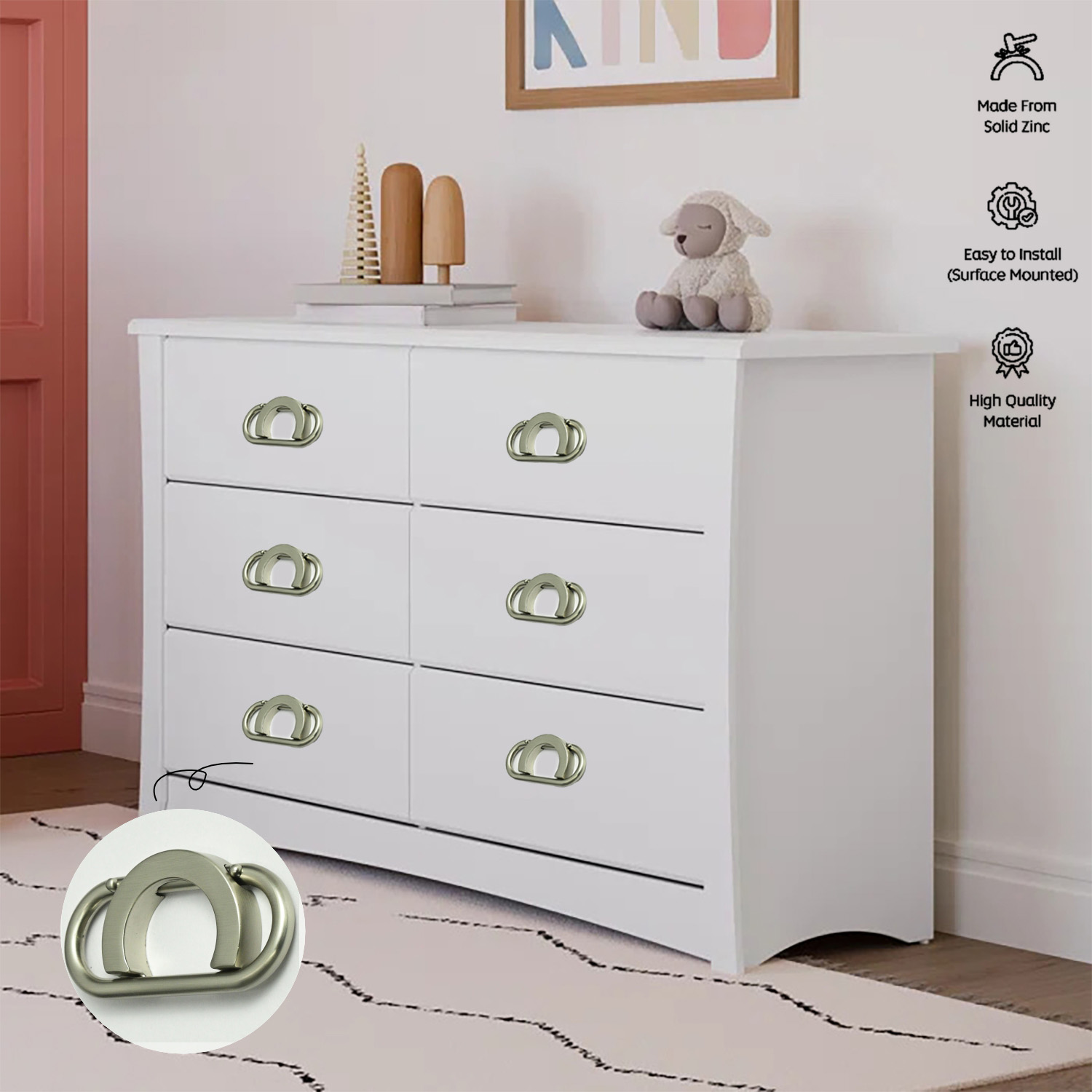 SFH-A318 | Modern Square Cabinet Knob | Golden Finish Zinc Drawer Pull | Sleek Wardrobe & Furniture Handle - Image 3
