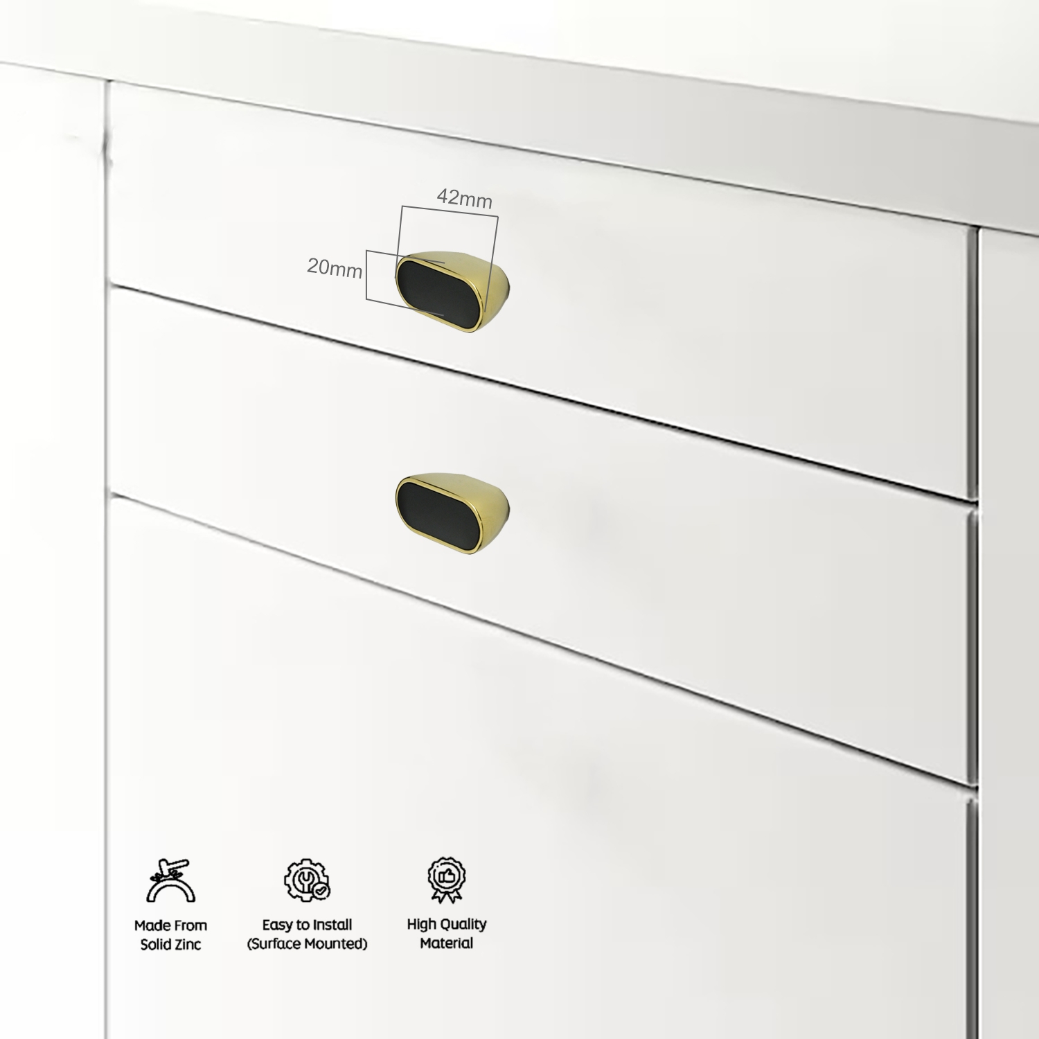 SFH-A310 | Modern Square Cabinet Knob | Golden Finish Zinc Drawer Pull | Sleek Wardrobe & Furniture Handle - Image 9